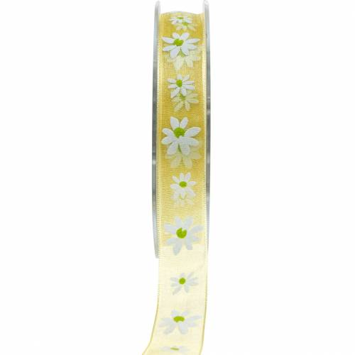 Floristik24 Organza nauha keltaiset kukat 15mm kangasnauha koristenauha kesäkoristelu 20m