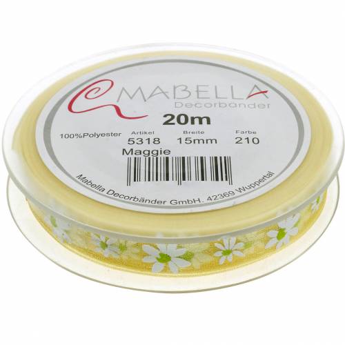 Floristik24 Organza nauha keltaiset kukat 15mm kangasnauha koristenauha kesäkoristelu 20m