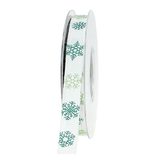 Floristik24 Koristeellinen nauha lumihiutaleilla valkoinen, vihreä 15mm 15m