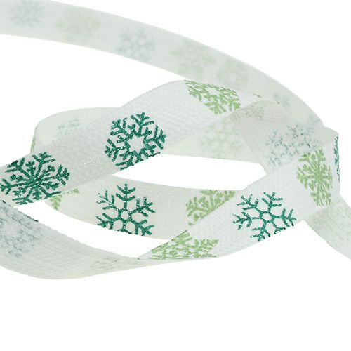 kohteita Koristeellinen nauha lumihiutaleilla valkoinen, vihreä 15mm 15m
