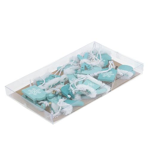 Floristik24 Puu koristeet sekoita 3,5 cm - 7,5 cm sininen, valkoinen 12kpl