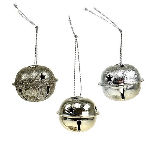 Floristik24 Joulukuusen koristelu metallikello 4cm hopea 12kpl