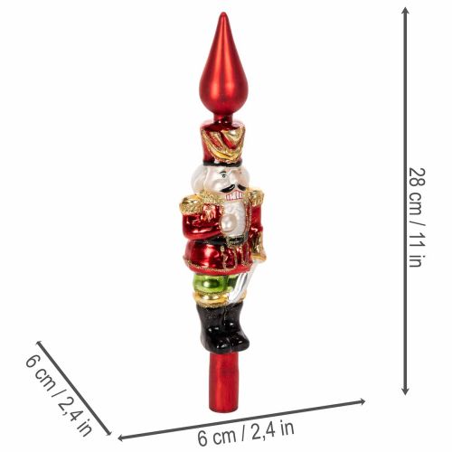 Joulukuusen latva, pähkinänsärkijähahmo, punainen, joulukuuseen, 28 cm, aitoa lasia | Floristik24.fi