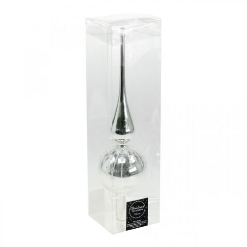 Floristik24 Joulukuusi Pitsi Glitter Koriste, Joulukuusi Koriste, Joulukuusi Pitsi Icicle Hopea / Valkoinen H31cm