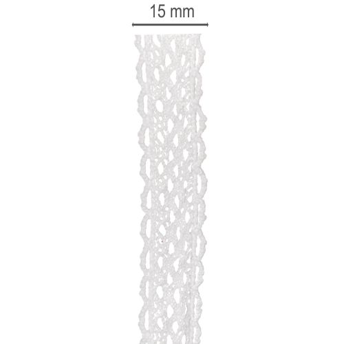 Puuvillainen pitsinauha, ohut koristenauha askarteluun, 15 mm leveä, 10 m pitkä | Floristik24.fi