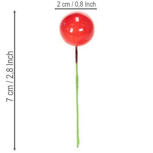 Keinotekoiset punaisista marjoista tehdyt minijoulupallot kukkakoristeeseen, 2 cm, 48 kpl | Floristik24.fi