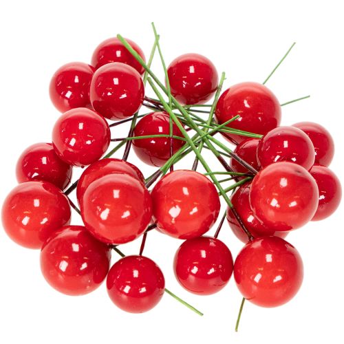 Keinotekoiset punaisista marjoista tehdyt minijoulupallot kukkakoristeeseen, 2 cm, 48 kpl | Floristik24.fi