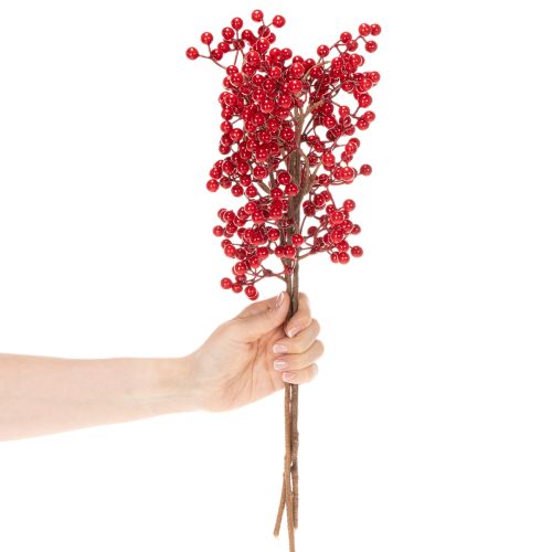 Keinotekoinen orjanlaakerin oksa punaisilla marjoilla, koristeellinen oksa maljakoihin, 47 cm, 3 kpl | Floristik24.fi