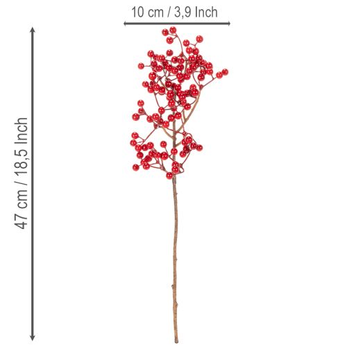 Keinotekoinen orjanlaakerin oksa punaisilla marjoilla, koristeellinen oksa maljakoihin, 47 cm, 3 kpl | Floristik24.fi