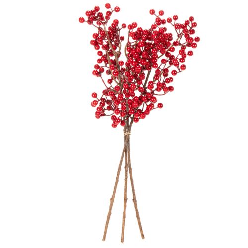 Keinotekoinen orjanlaakerin oksa punaisilla marjoilla, koristeellinen oksa maljakoihin, 47 cm, 3 kpl | Floristik24.fi
