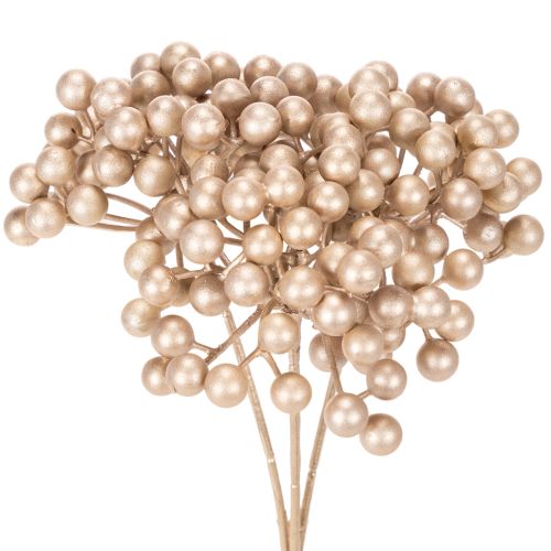Keinotekoinen marjanoksa, samppanjanvärinen koriste, 28 cm, 3 kpl
