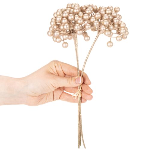 Keinotekoinen marjanoksa, samppanjanvärinen koriste, 28 cm, 3 kpl | Floristik24.fi