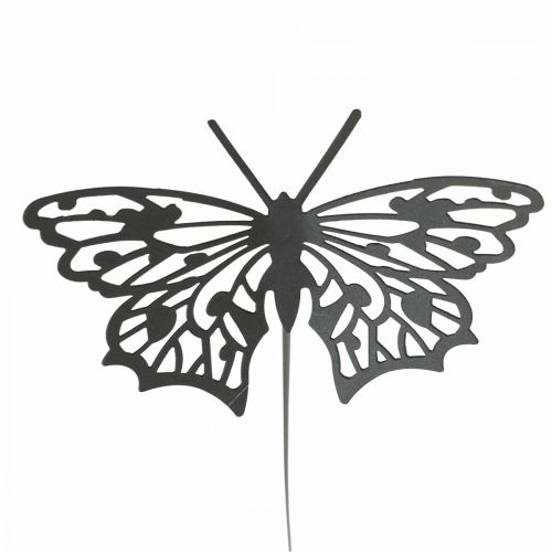 Kukkatulppa metallinen perhonen musta 10,5×8/44cm 3kpl