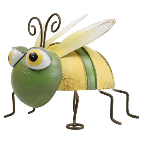 Floristik24 Puutarhahahmo mehiläinen, koristefiguuri metallihyönteinen H9,5cm vihreä keltainen