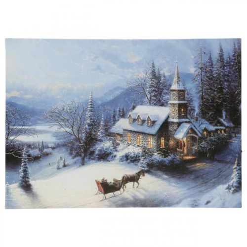Floristik24 LED seinämaalaus talvimaisema kirkon kanssa 38×28cm Akulle