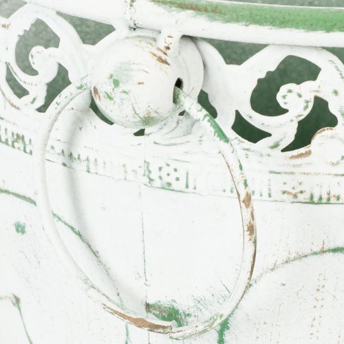 kohteita Kohokuvioitu metallinen ruukku kahvoilla, valkoinen ja vihreä, shabby chic -tyyli, korkeus 22/19,5/17,5 cm, halkaisija 25,5/20,5/15,5 cm, 3 kpl setti