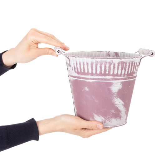 Peltiämpäri, violetti ja valkoinen, Ø19cm, korkeus 17cm, 1 kpl. | Floristik24.fi