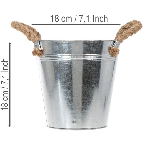 Kiiltävä metalliämpäri köysikahvoilla, Ø18cm | Floristik24.fi