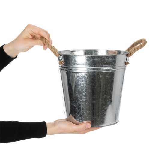 Kiiltävä metalliämpäri köysikahvoilla, Ø22cm | Floristik24.fi