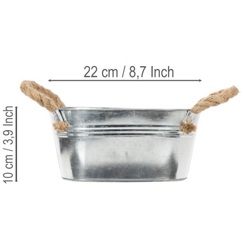 Metallikulho köysikahvoilla, hopea, 22 cm korkea, 10 cm korkea | Floristik24.fi