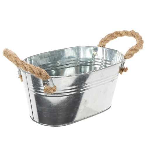 Metallikulho köysikahvoilla, hopea, 22 cm korkea, 10 cm korkea | Floristik24.fi