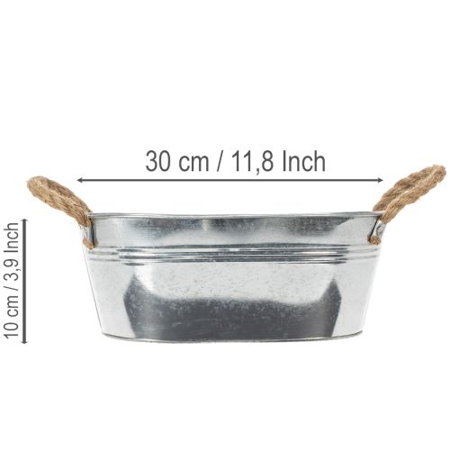 Soikea peltikulho hopeanvärinen 30cm x 17cm x 10cm | Floristik24.fi