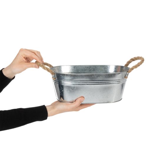 Soikea peltikulho hopeanvärinen 30cm x 17cm x 10cm | Floristik24.fi