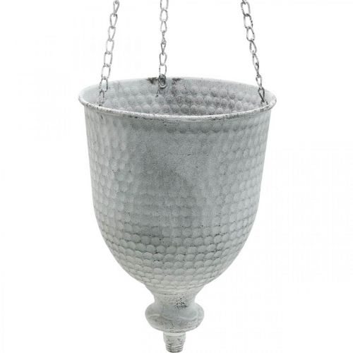 Floristik24 Ripustuskori Shabby Chic White Ø21cm koukulla ja ketjulla