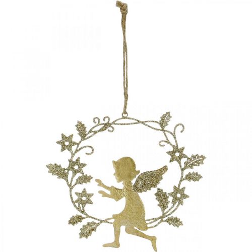 kohteita Enkeli seppele, joulukoriste, roikkuva enkeli, metalliriipus kultainen H14cm W15.5