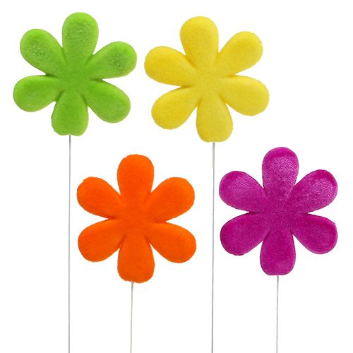 Kukkatikku kukka värikäs flokoitu Ø8,5cm 8 kpl