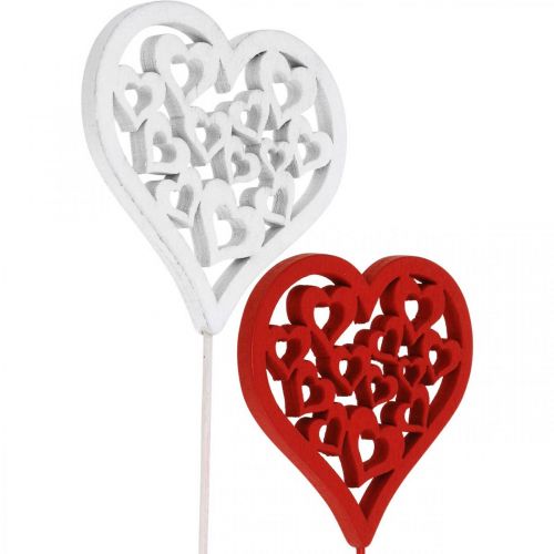 Kukkatulppa sydän punainen, valkoinen koristetulppa Ystävänpäivä 7cm 12kpl