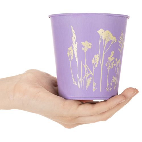 Metalliset kukkaruukut pastellisävyissä, kukkakuviolla, 10 cm, 3 kpl | Floristik24.fi