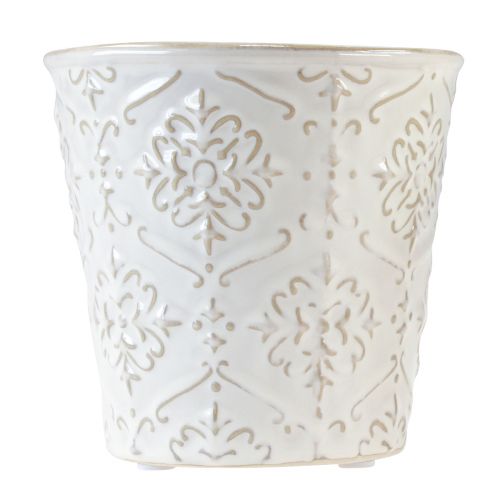 Floristik24 Kukkaruukku keraaminen istutuskone valkoinen kermanbeige Ø13,5cm 2 kpl