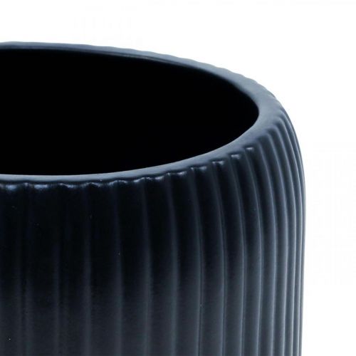 Floristik24 Kukkaruukun keraaminen istutuskoneen urat mustat Ø14,5cm K12,5cm