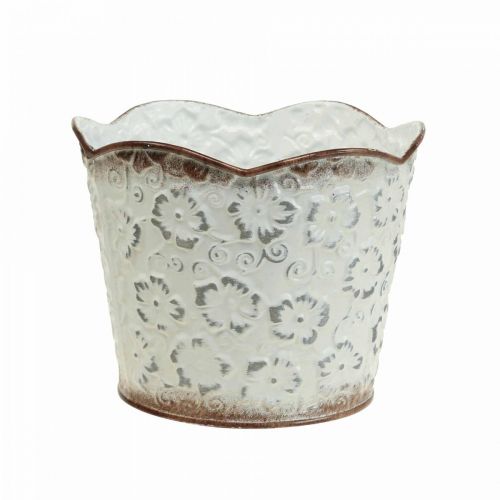Kukkaruukku valkoinen metallinen kätköruukku Ø13cm K11,5cm