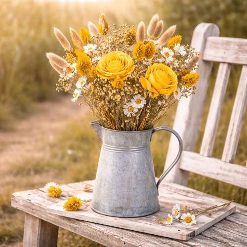 kohteita Kuivakukkakimppu ruusuilla, valmistettu solapuusta. Elegantti kimppu luonnonmukaiseen kodin sisustukseen. 50 cm