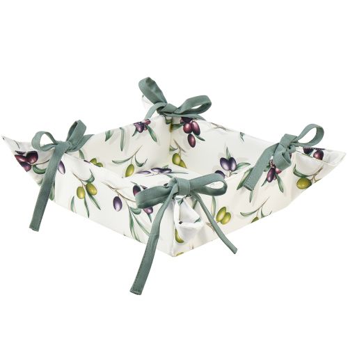 Leipäkori kangas leipäpussi valkoinen kuviollinen oliivi 20x20x7cm