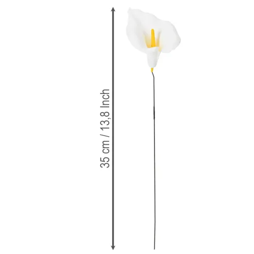Keinotekoinen kalla keltaisilla heteillä, koristeellisilla kukilla, 35 cm, 10 kpl | Floristik24.fi