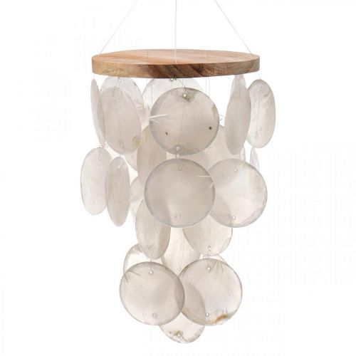 Floristik24 Capiz tuulikello riippuvat koristekuoret helmiäinen Ø12cm 37cm