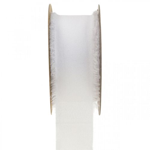 Sifonkinauha valkoinen kangasnauha hapsuilla 40mm 15m