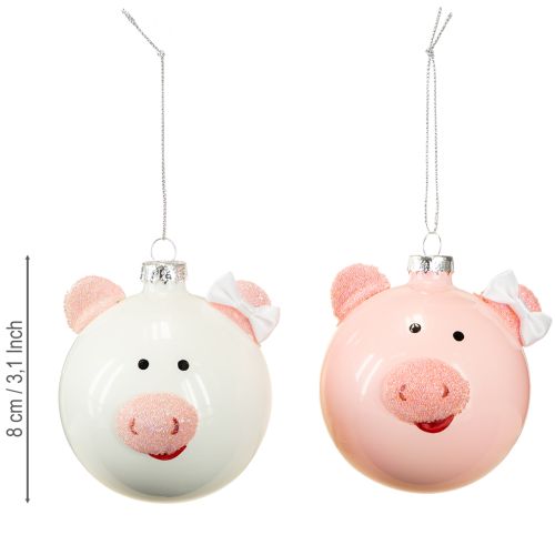 Floristik24 Joulukuusipallo vaaleanpunainen valkoinen lasipallo Ø8cm 2kpl