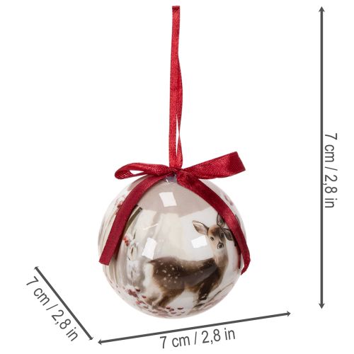 Joulupallo peura-aiheella ja ripustusnauhalla, 7 cm, 4 kpl | Floristik24.fi
