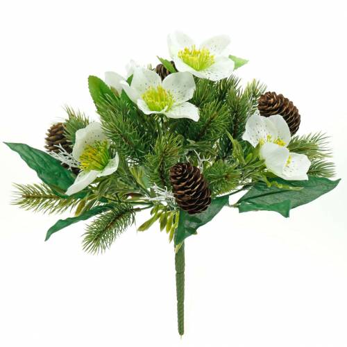 Floristik24 Keinotekoinen joulun ruusukimppu kuusella ja käpyillä H26cm