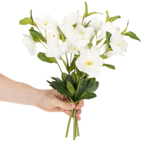 Jouluruusu Tekokukka Valkoinen Koristeellinen Tekokukka Kimpussa, 40cm, 4 Kappaletta | Floristik24.fi