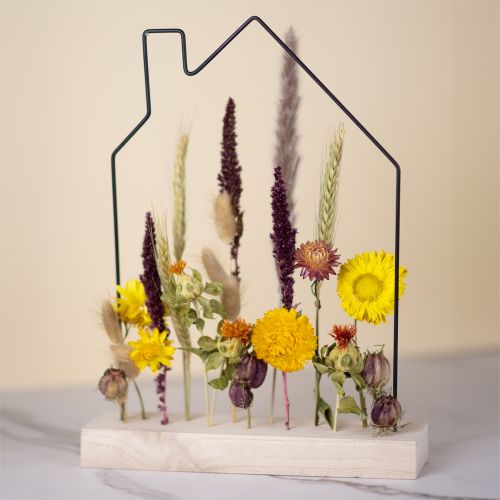 Tee-se-itse laatikkokukkabaari kuivatuilla kukilla talo 34,5×24,5 cm