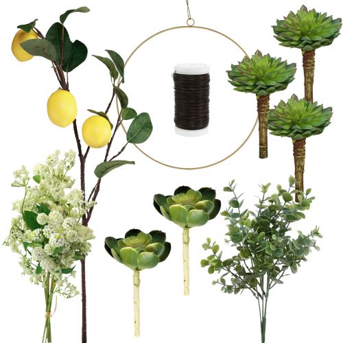Floristik24 DIY-laatikon koristesormus sitruunakoristeella ripustamiseen Ø40cm