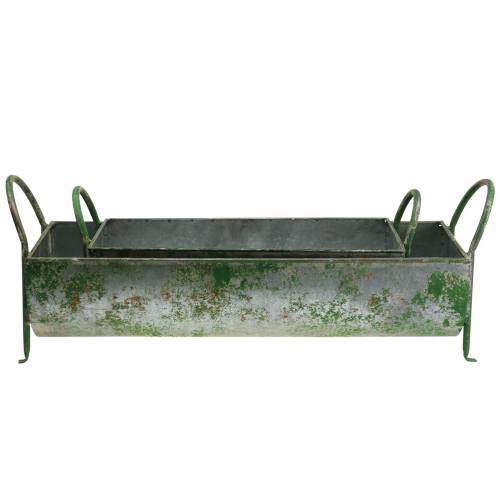 Floristik24 Koristeellinen sinkkikaukalo istutukseen kahvoilla harmaa, vihreä 60 / 43cm, 2 kpl sarja