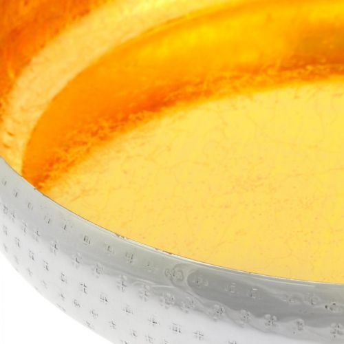 Koristekulho metallinen pyöreä Kulta-hopea tarjotin Ø36,5cm | Floristik24.fi