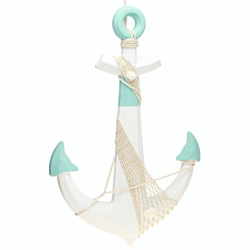 Koristeellinen ankkuri valkoinen sininen merikoristelu ripustettavaksi H58,5cm