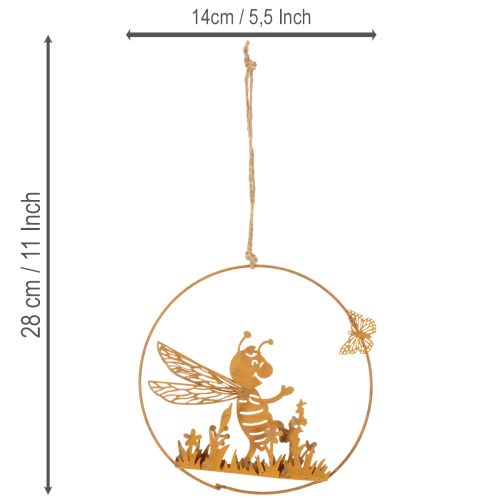Metallinen koristemehiläinen, ruosteenvärinen, ripustettava puutarhakoriste, Ø14cm, 4 kpl | Floristik24.fi